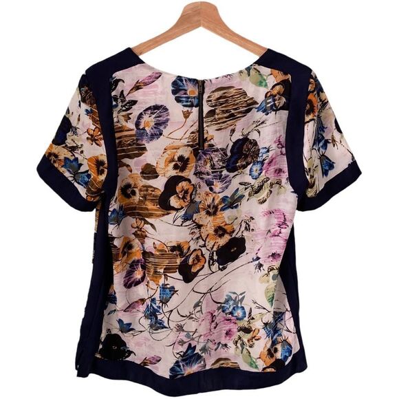 Mally M 100% Silk Floral Short Sleeve Blouse Made in USA in Size XS - Picture 2 of 10